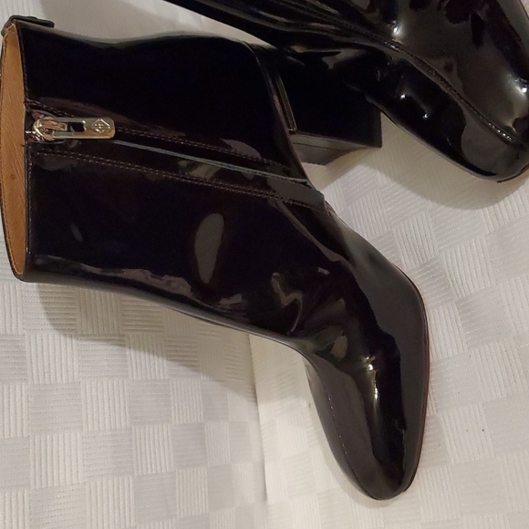 ANTONIO MELANI Black Patent Leather Aalin Block Heel Booties - Picture 2 of 10